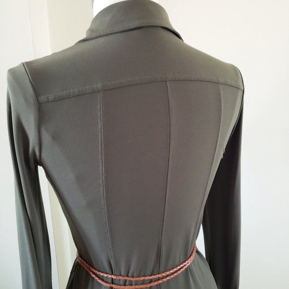 Michael Kors Long Sleeve Button Down Dress - Olive Green- XS - Picture 9 of 12